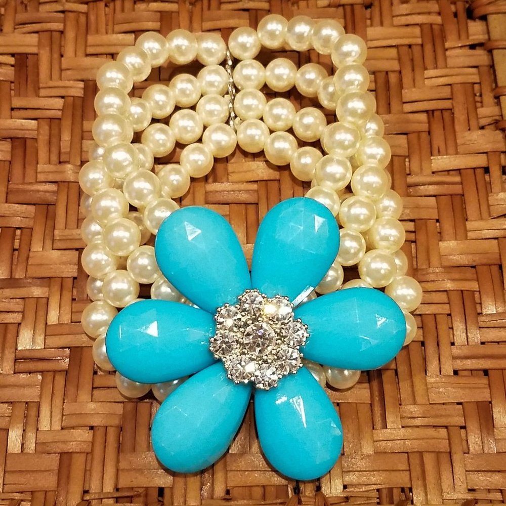 Large Sparkling Flower Statement Bracelet - image 1